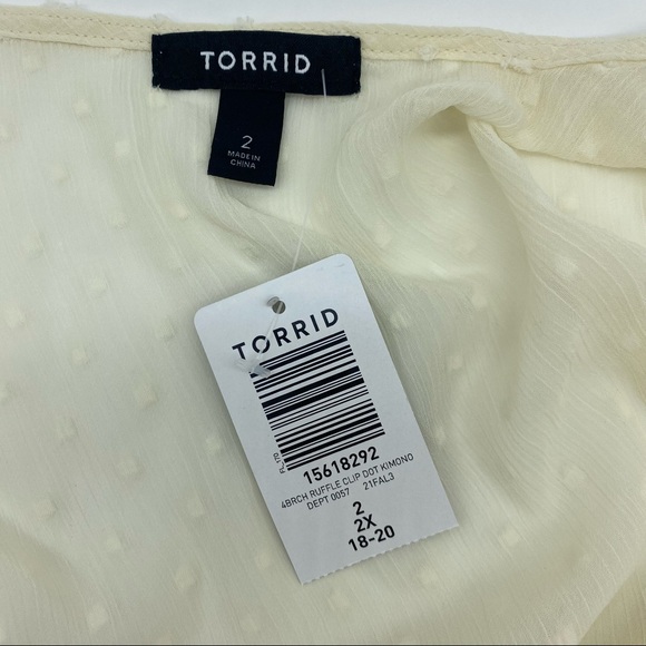 Torrid Women’s Plus Size Cream Tiered Ruffle Open Kimono Clip Dot Size 2X, 3X 4X - Picture 10 of 13